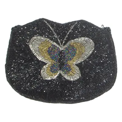 Butterfly Beaded Womens Clutch Bag Black Animal Print