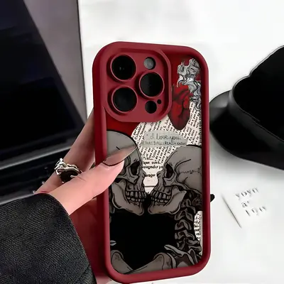 Halloween Vintage Skull Love Fashion Pattern Matte Embossed Tpu Soft Shockproof Waterproof Phone Case Compatible with iPhone ...