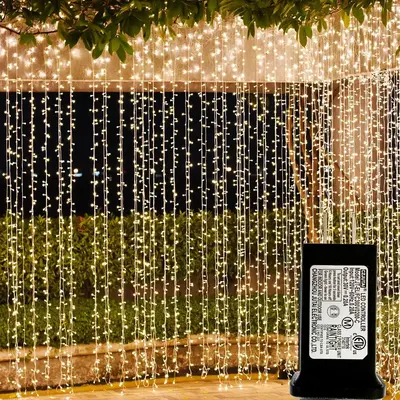 Solhice LED Curtain Light, 1 Box 600LED Plug in Hanging String Light, Twinkle Light Backdrop for Outside Backyard Wedding Bed...