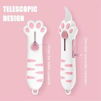 Cute Cat Claw Telescopic Box Knife - Foldable Art Knife, Alloy Steel Blade, Pink Black Cat Claw Design, Manual Storage Handle...