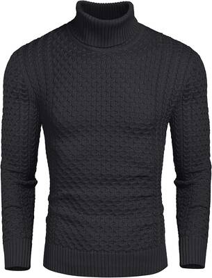 Slim Fit Turtleneck Twisted Sweater (US Only), Dark Gray / XXXL
