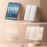 Tri-fold Travel Makeup Mirror with 48 LED Lights, 1X/5X/10X Rechargeable Vanity Mirror with Light, Portable Magnifying Mirror...