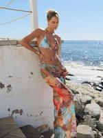 Women's All Over Print Bikini Set, Triangle Swim Bra & Swim Panty & Cover Up Skirt, Ladies Swimwear for Beach Holiday Vacatio...