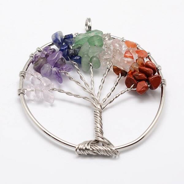 Tree of Life Mixed Stone Bead Brass Wire Wrapped Big Pendants