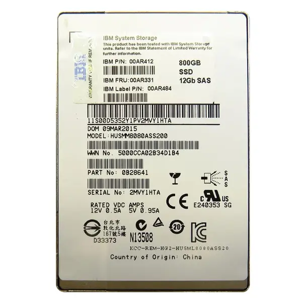 00AR331 IBM 800GB Multi-Level Cell SAS 12Gb/s 2.5-Inch Solid State Drive for Storwize V7000 Gen2