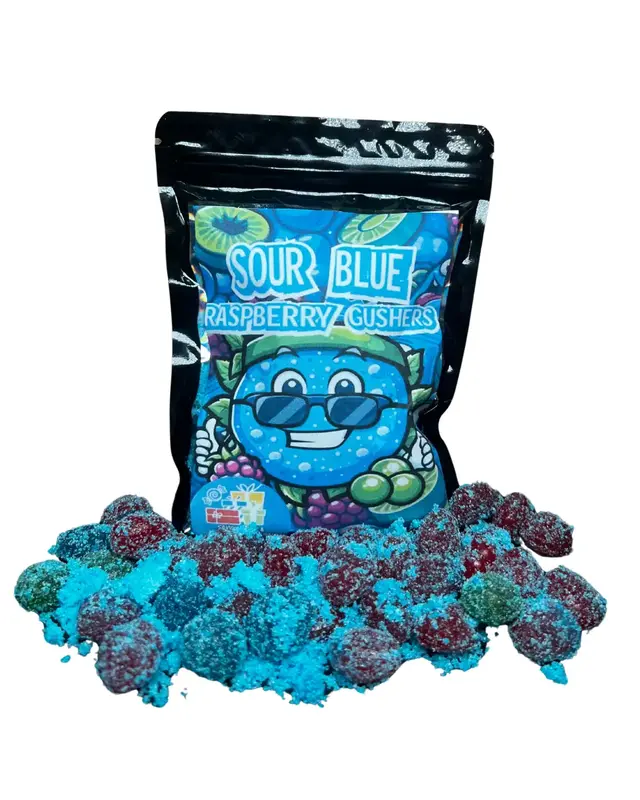 Sour Blue Raspberry Gushers - 8 oz candy Snack Sweet Tangy Bonbon
