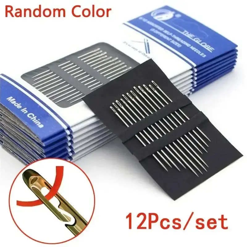 12pcs/set Random Color Side Hole Household Sewing Needles, Stainless Steel Sewing Needles, Sewing Accessories For DIY Craftin...
