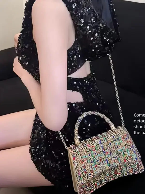 Women's Rhinestone Decorated Evening Bag, Ladies Purse, Fashionable Chain Strap Crossbody Bag for Party, Trendy All-match &...