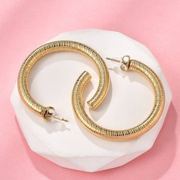304 Stainless Steel Textured C-Shaped Stud Earrings