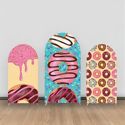 Green Yellow Pink Cream Donuts Arch Backdrop Kit - Aperturee