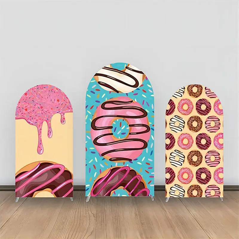 Green Yellow Pink Cream Donuts Arch Backdrop Kit - Aperturee