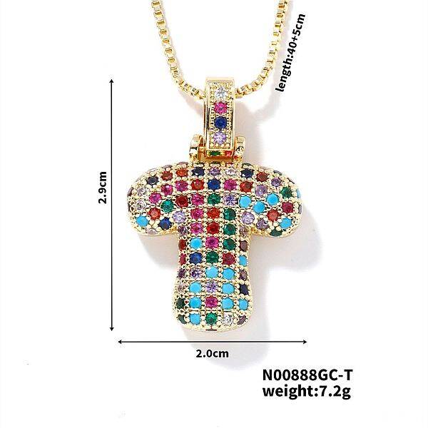 Brass Pave Colorful Cubic Zirconia Letter Pendant Box Chain Necklaces