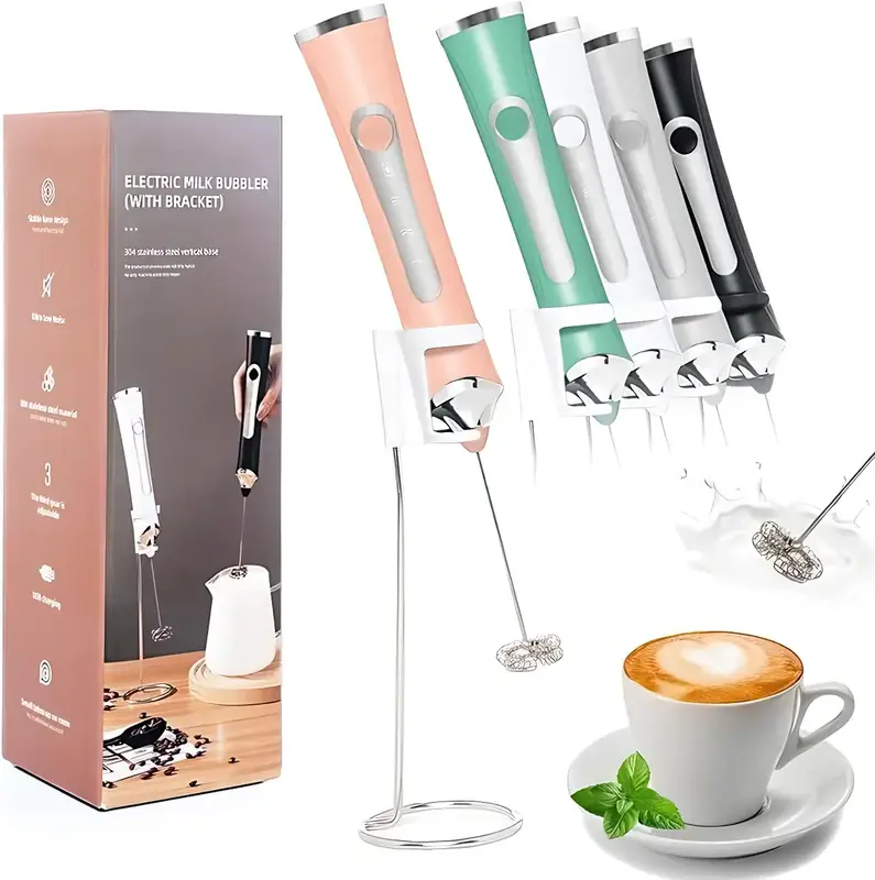 Handheld Milk Frother for Coffee, Rechargeable Electric Whisk whith 2 Heads 3 Speeds Drink Mixer Foam Maker For Latte,Cappucc...