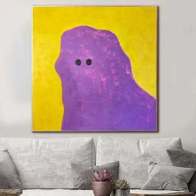 Abstract Colorful Ghost Paintings On Canvas On Purple And Yellow Colors Modern Textured Minimalist Art Wall Decor | PURPLE GH...