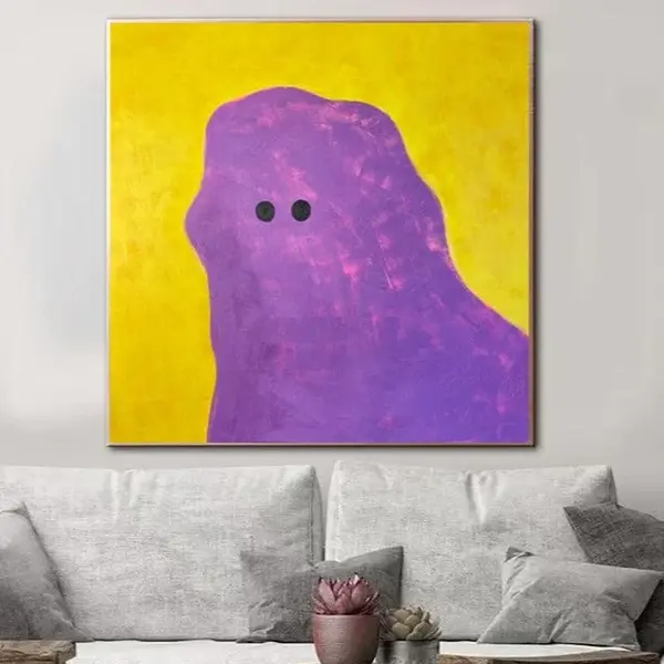 Abstract Colorful Ghost Paintings On Canvas On Purple And Yellow Colors Modern Textured Minimalist Art Wall Decor | PURPLE GH...