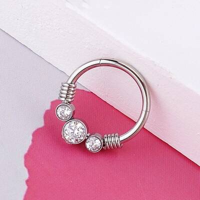 316L Stainless Steel Micro Pave Cubic Zirconia Hoop Nose Rings