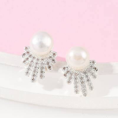 Round Brass Micro Pave Clear Cubic Zirconia Stud Earrings