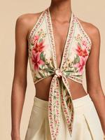 Women's Floral Print Halter Neck Blouse, Elegant Fashion Casual Sleeveless Top for Daily Outdoor Wear, Women Clothing for Sum...