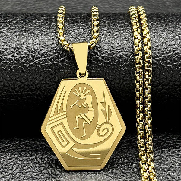 304 Stainless Steel Native American Hexagon Pendant Necklaces