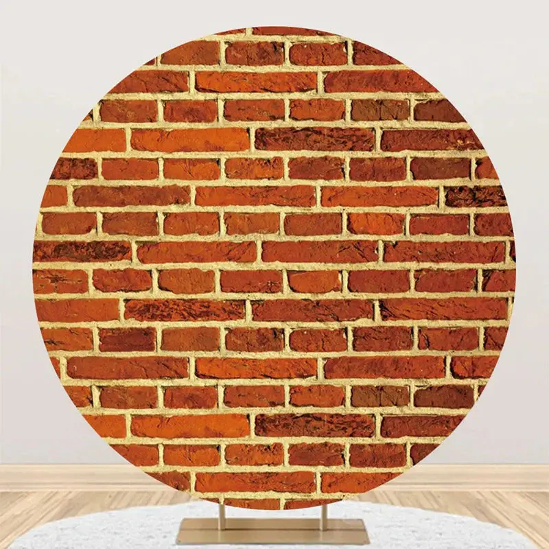 Rust Red Retro Brick Wall Round Birthday Backdrop - Aperturee
