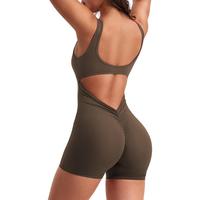 Sleeveless Jumpsuit for Women Workout V Back Bodysuit Scrunch Leggings One Piece Romper
