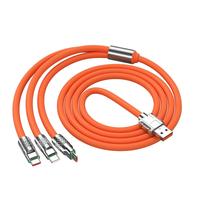 Tech Secure 3-in-1 Silicon Orange LED Cable – USB to Micro, Type-C & Lightning – Up to 120W Fast Charging – Compatible ...
