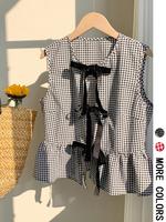 Women's Plaid Print Tank Top, Casual Sleeveless Top for Summer, Ladies Clothes for Daily Wear, Clothing, Womenswear, Ruffle T...