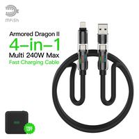 mfish Armored Dragon II Universal 4-in-1 Multi USB Charging Cable with USB A,Type C,Lightning-MAX 240W Fast Charging&Data Syn...