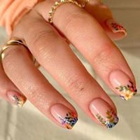 Spring Floral Press-On Nails | CurvLife Nail | 24pcs Short Oval Fake Nails | Natural Nude Glossy Finish with Subtle Floral Ac...