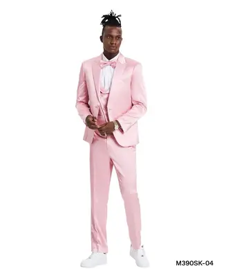 Gray    Tazio Men's Sharkskin Gray Skinny Fit 3-Piece Suit