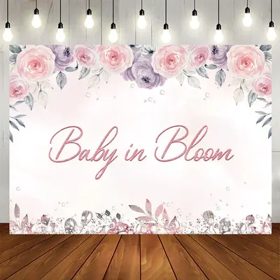 Aperturee Baby in Bloom Pink and Purple Baby Shower Backdrop