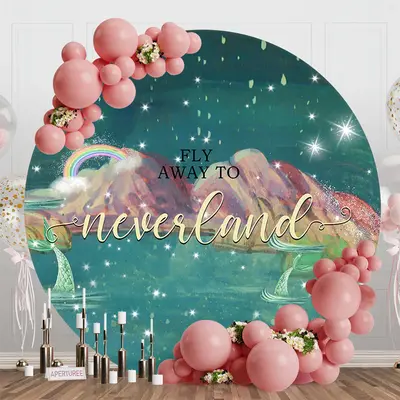 Aperturee Fly Away To Neverland Mermaid Round Birthday Backdrop - Aperturee
