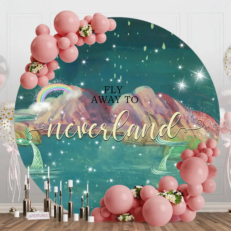 Aperturee Fly Away To Neverland Mermaid Round Birthday Backdrop - Aperturee