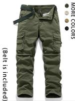 Menswear Plain Trouser with Belt - Mid Waist Fitted Below the Ankle All Seasons Casual Multi-Pocket Pants for Men