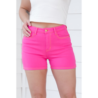 Judy Blue Pretty in Pink Magenta Dyed Garment Embroidered Pocket Shorts
