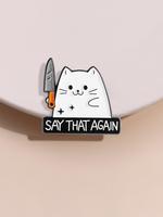 Cute Cat with Knife Design Brooch, Funny Threatening Kitten Pin for Jackets or Bags, Fashion Accessories for Women & Men