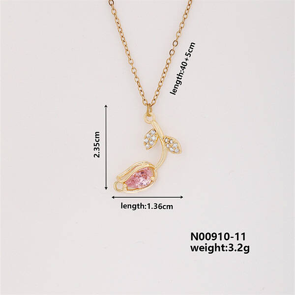 Elegant Vintage Tulip Brass Micro Pave Cubic Zirconia Pendant Necklaces