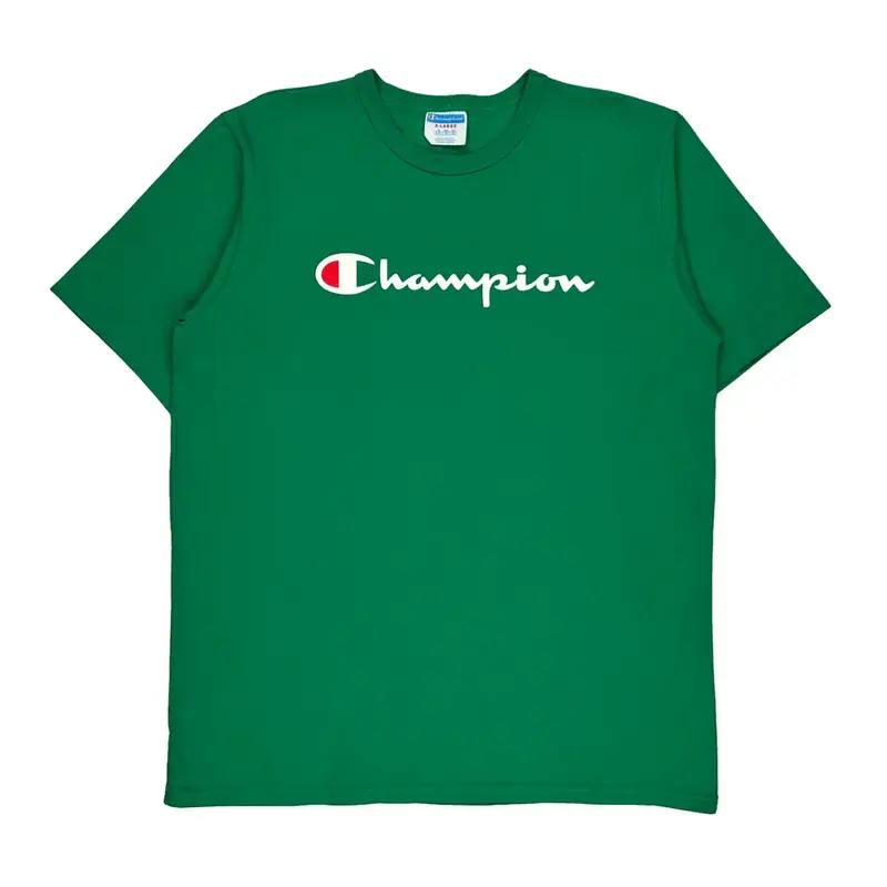 Champion Spellout T-Shirt - XL Green Cotton