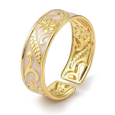 304 Stainless Steel Enamel Open Cuff Rings for Women