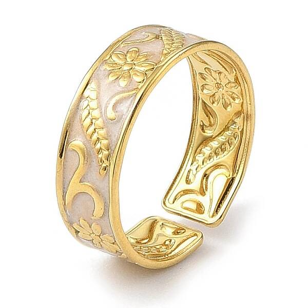 304 Stainless Steel Enamel Open Cuff Rings for Women