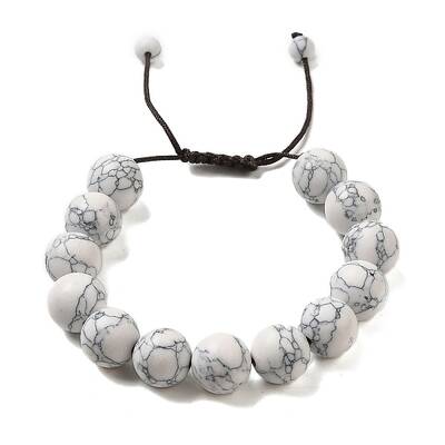 12.5mm Round Synthetic Howlite Braided Bead Bracelets for Women Men