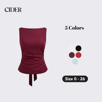 Cider [5 colors, size 0-26] Linen-blend Boat Neckline Solid Bowknot Tank Top, Stretch Fit Sleeveless Blouse, Ladies Lightweig...