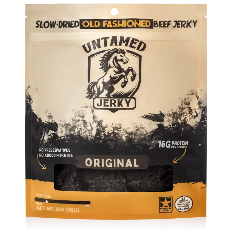 Untamed Jerky Original - Old Fashioned Beef Jerky 3oz Bag - Homemade Style - Slow-Dried Dry Snack - High Protein - No Preserv...