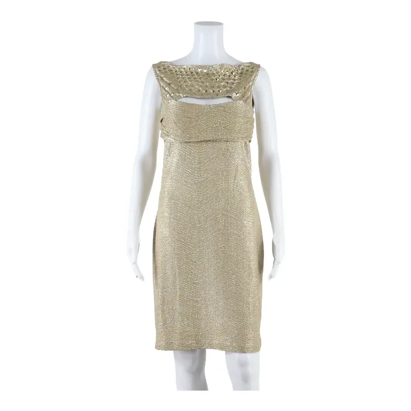 JUST CAVALLI Studded Womens Bodycon Dress Gold Sleeveless Knee Length L