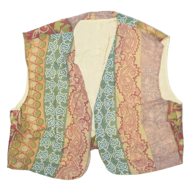 Womens Waistcoat Beige 80s Crazy Pattern ONE SIZE