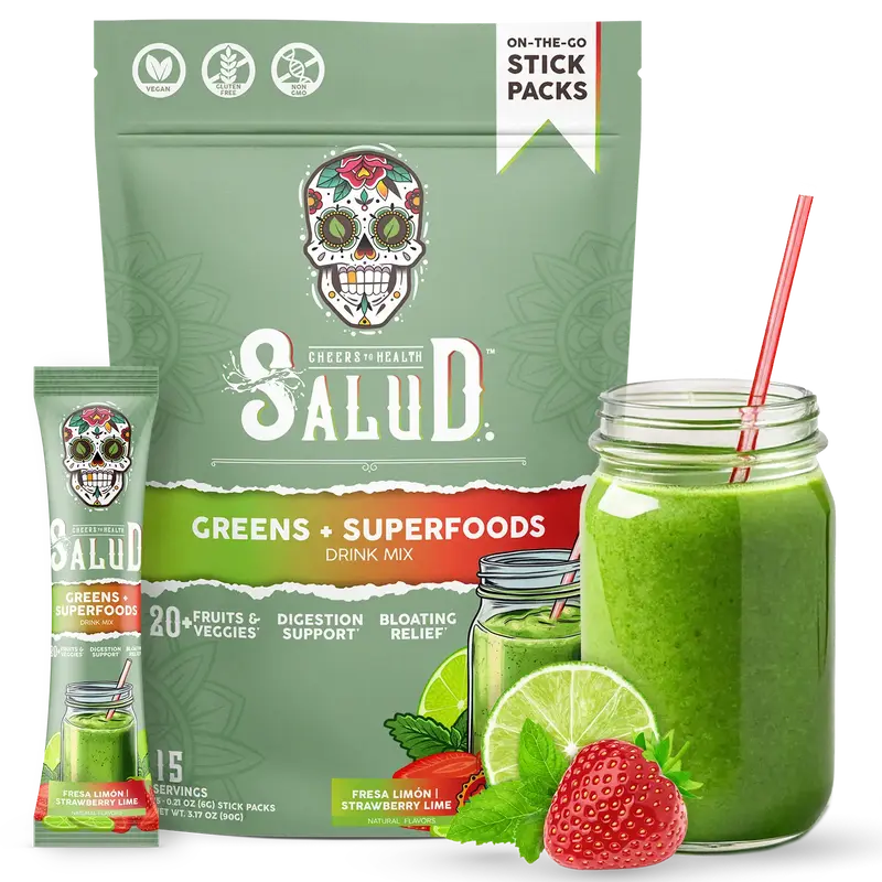 Salud 2-in-1 Greens Powder + Superfood Drink Mix Packets, 20+ Fruits and Veggies, Probiotics, Prebiotics, Supports Digestive ...