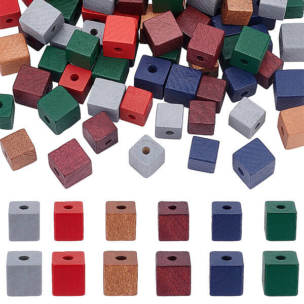 96Pcs 12 Style Dyed Wood Beads