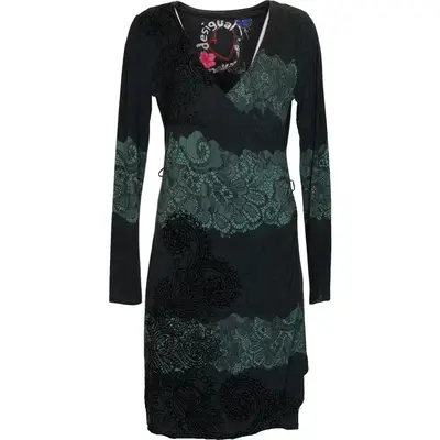 Desigual Floral Midi Dress - Large Black Cotton Blend