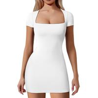 HYZ Women's Dress Sexy Short Sleeve Square Neck Tops Mini Dresses