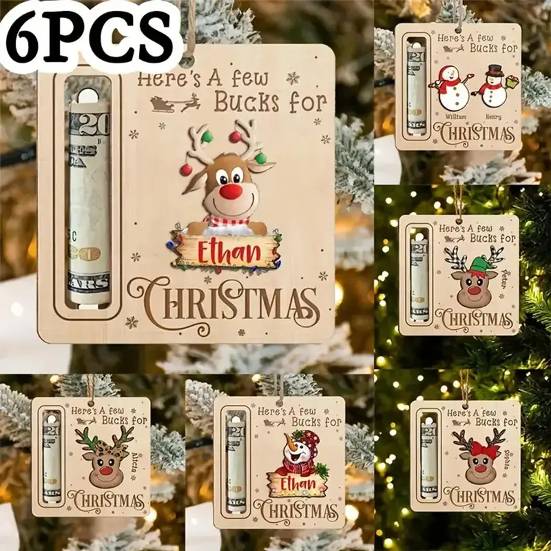 Christmas Themed Money Card, 6 Counts/set Cute Cartoon Pattern Money Holder, Funny Money Clip for Cash Gift, Christmas Tree D...